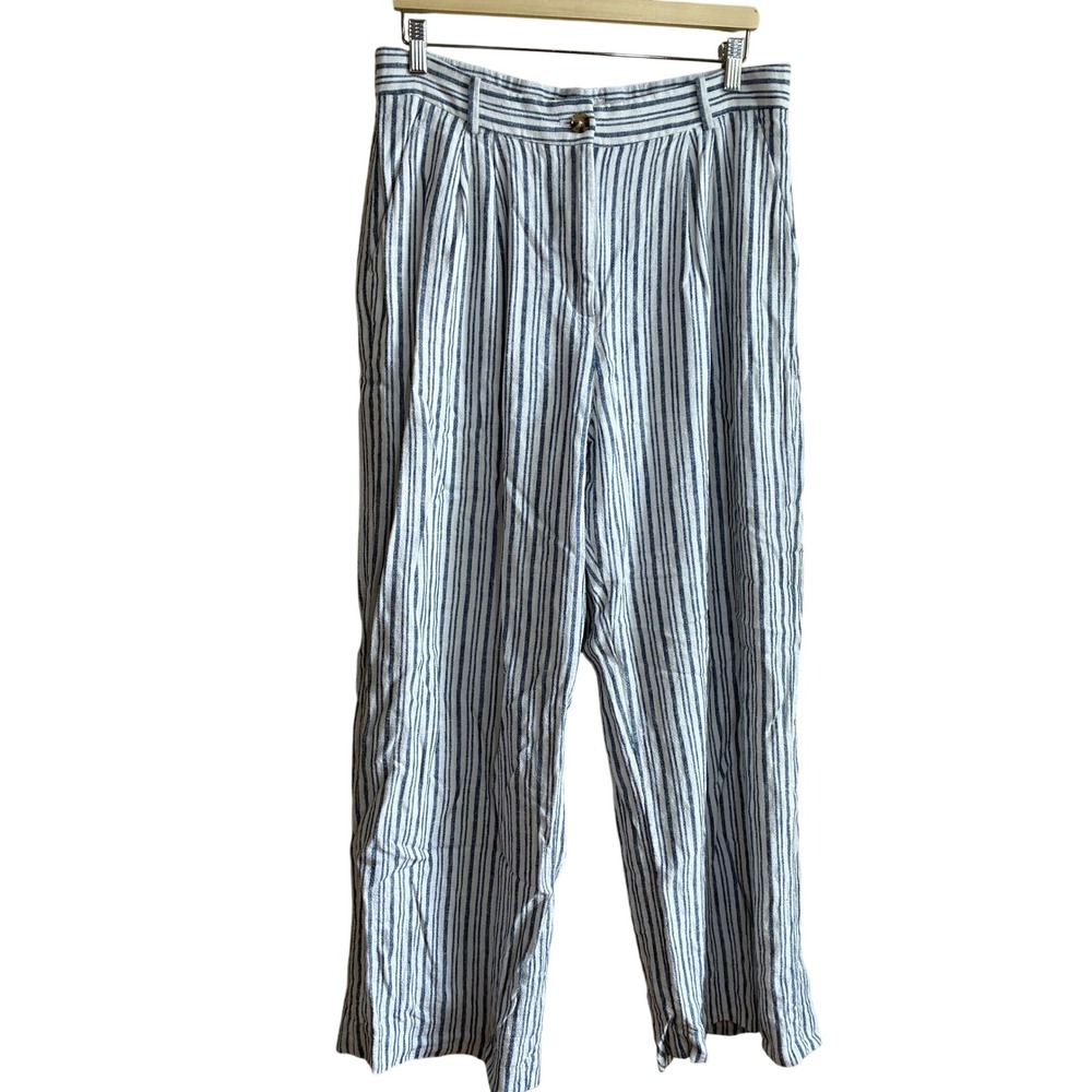 Abercrombie & Fitch Curve Love Sloane Tailored Pant 32 Blue White Stripe Women